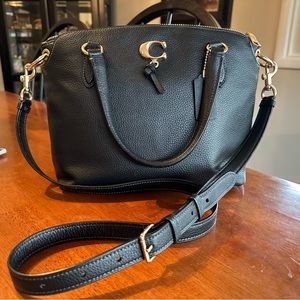 Nearly New Coach Pebbled Remi Satchel Handbag Black w/Crossbody Strap 1317
